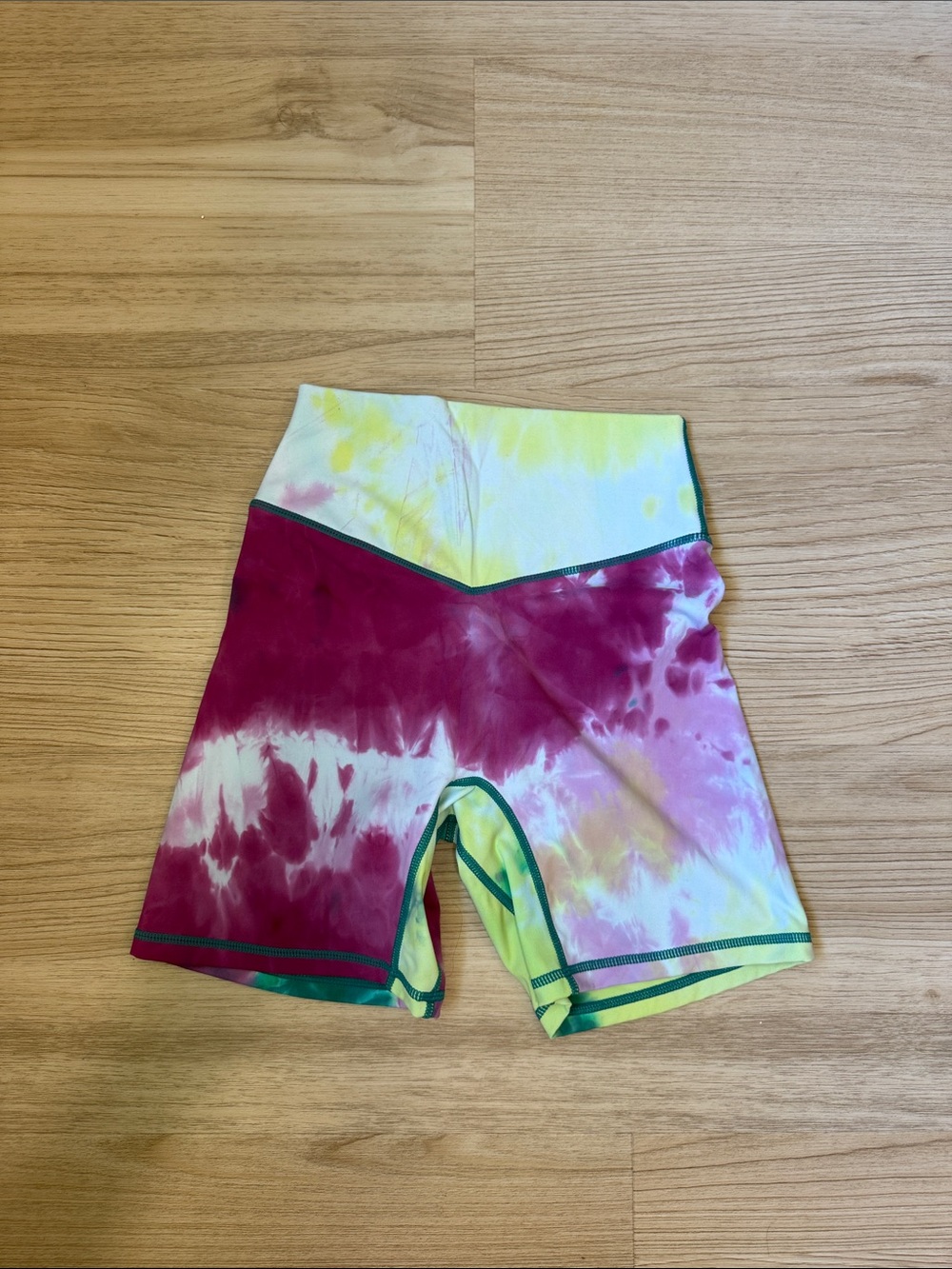 Vitality Tie-Dye High-Waist Athletic Bike Shorts - Pink & Yellow - XS
